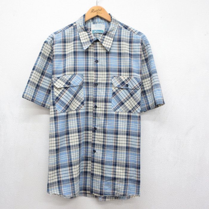 シアーズ 70s 半袖シャツ ネイビーチェック メンズXL相当 | 古着