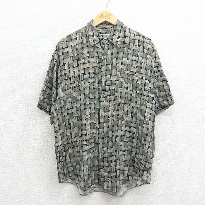L★古着 半袖 シャツ メンズ レーヨン カーキ 26jun19