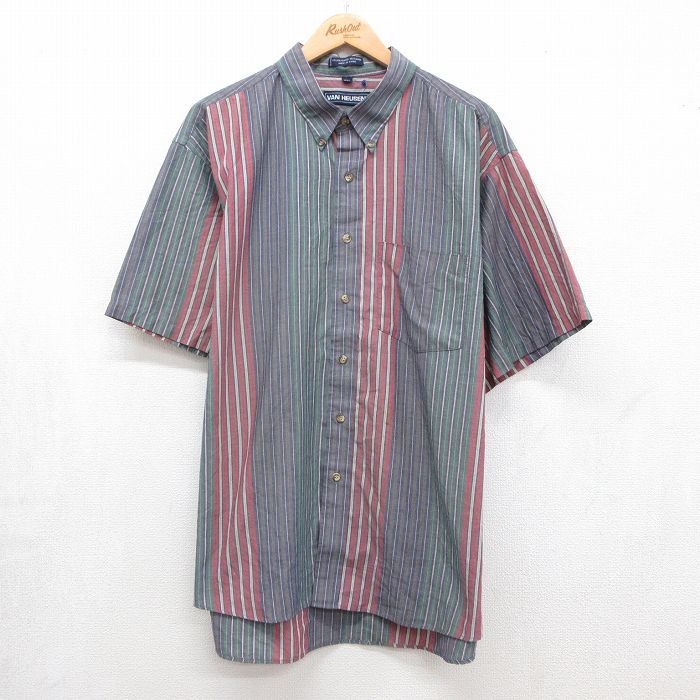 バンヒューセン 90s 半袖シャツ ネイビーストライプ メンズXL相当 | 古着