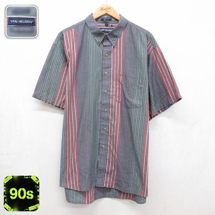 バンヒューセン 90s 半袖シャツ ネイビーストライプ メンズXL相当 | 古着