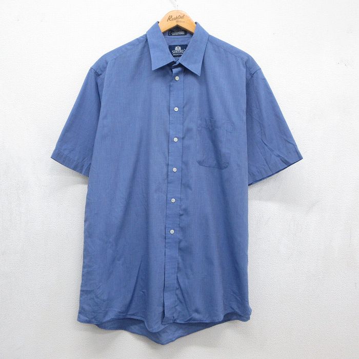 XL★古着 半袖 シャツ メンズ ロング丈 ライトブルー 26jun19