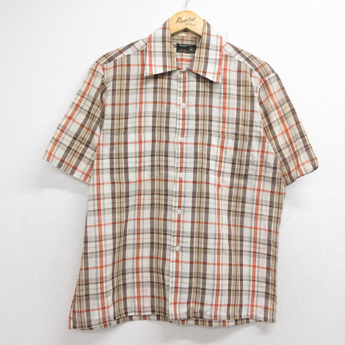 JCペニー 80s 半袖シャツ ベージュチェック メンズL相当 | 古着