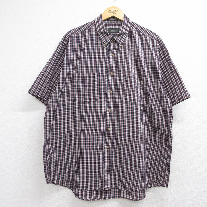 バンヒューセン 半袖シャツ ネイビーチェック メンズXL相当 | 古着