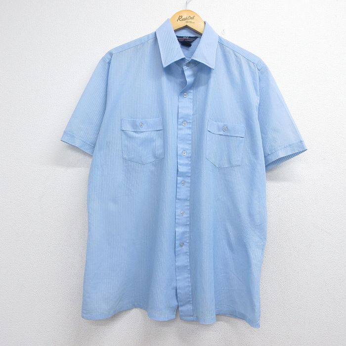 XL★古着 半袖 シャツ メンズ 80年代 80s 大きいサイズ ライトブルー 26jun22
