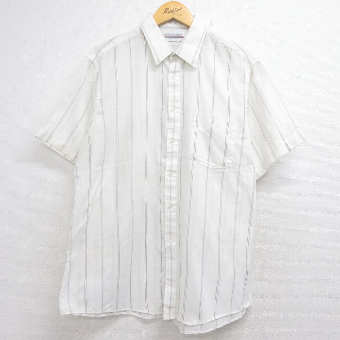 80s 半袖シャツ ストライプ ホワイト メンズXL相当 | 古着
