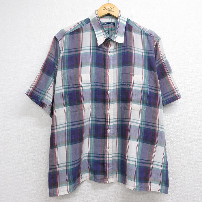 バンヒューセン 90s 半袖シャツ パープルチェック メンズXL相当 | 古着
