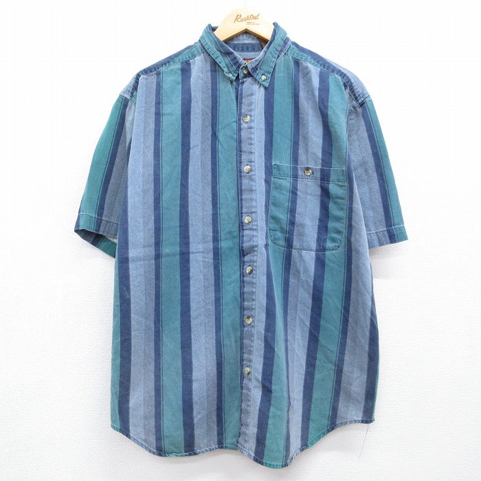 FADED GLORY 00s 半袖シャツ ネイビーストライプ メンズXL相当 | 古着