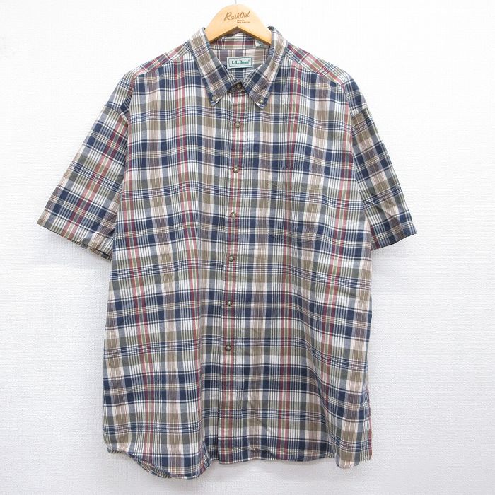 エルエルビーン 90s 半袖シャツ ネイビーチェック メンズXL相当 | 古着