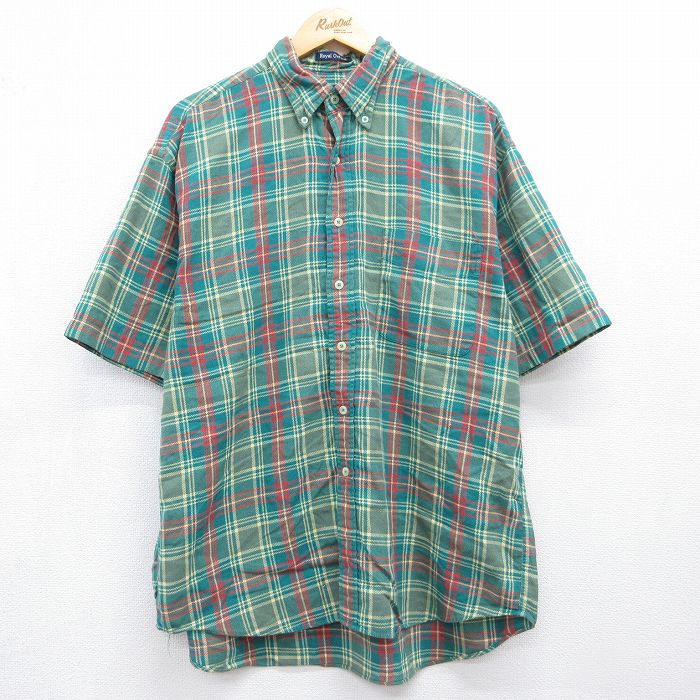 XL★古着 GANT 半袖 シャツ メンズ  90年代 90s オックスフォード コットン ボタンダウン グリーン チェック 26jun23