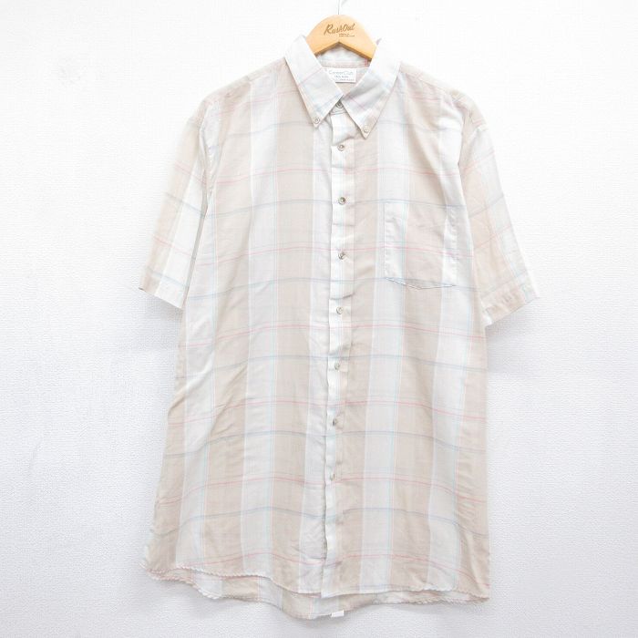 ベージュチェック 半袖シャツ 90s メンズXL相当 | 古着