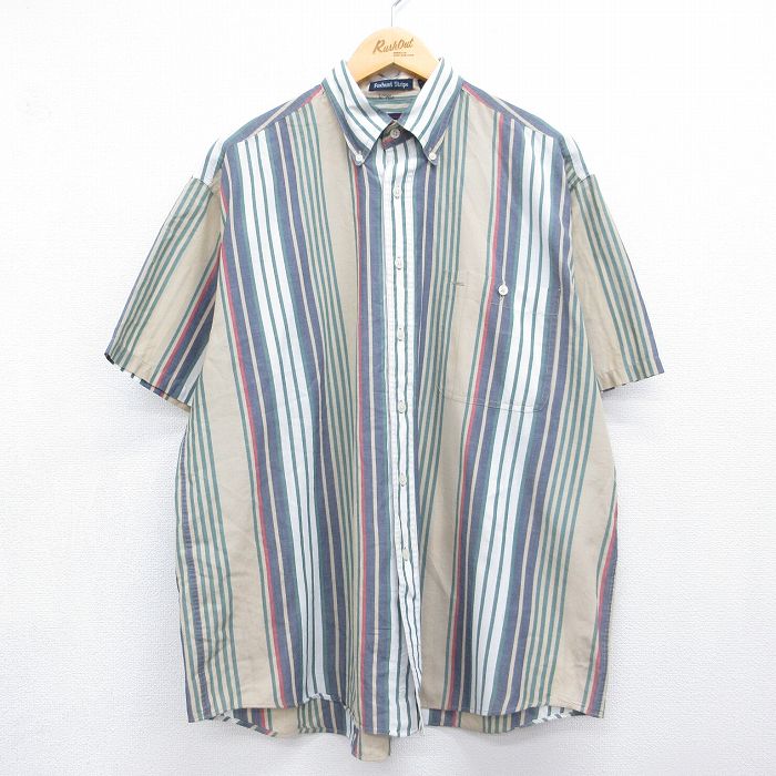 XL★古着 GANT 半袖 シャツ メンズ 90年代 90s 大きいサイズ ボタンダウン ネイビー ストライプ【spe】 26jun23
