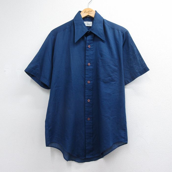70s 半袖シャツ ネイビー メンズL相当 | 古着