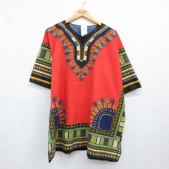 半袖ダシキシャツ レッド メンズXL相当 | 古着