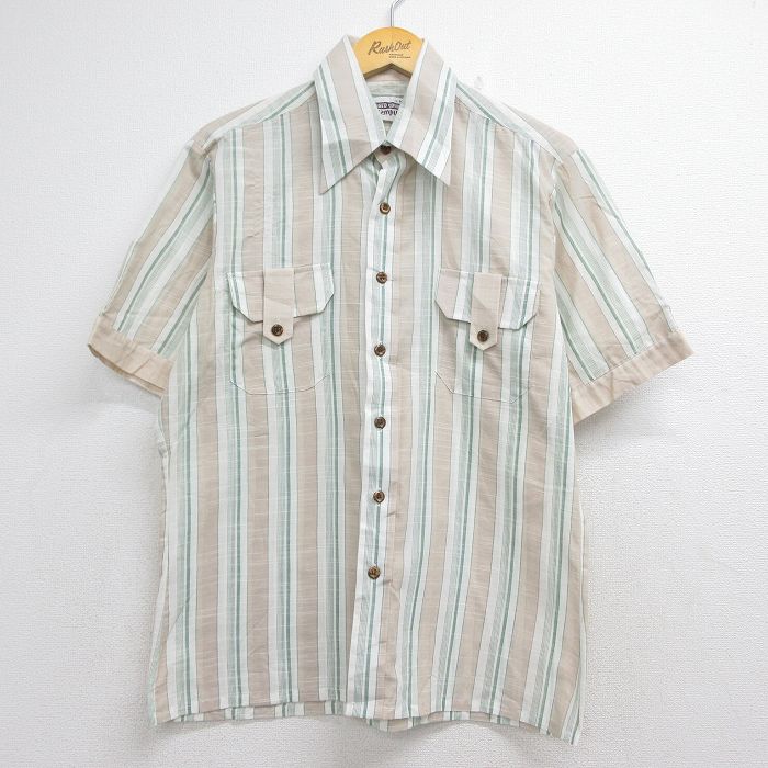 キャンパス 70s 半袖シャツ ストライプ ベージュ メンズM相当 | 古着