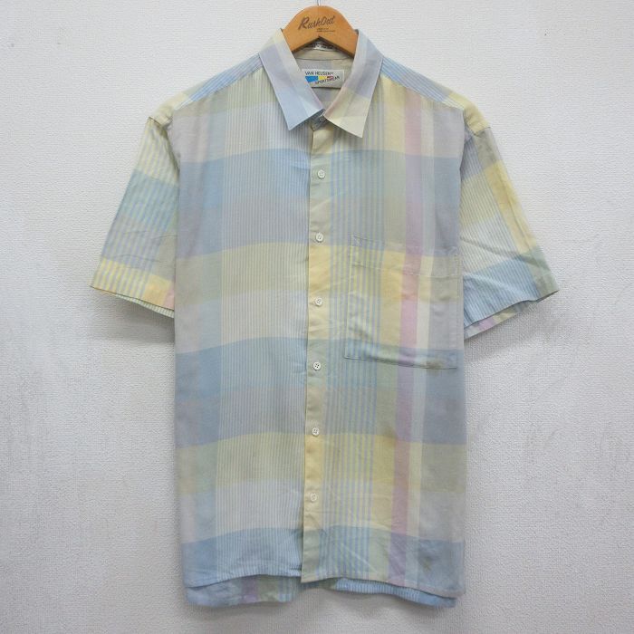 バンヒューセン 90s 半袖シャツ イエローチェック メンズXL相当 | 古着
