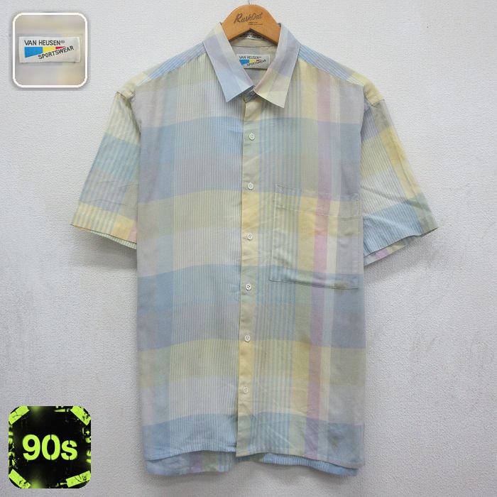 バンヒューセン 90s 半袖シャツ イエローチェック メンズXL相当 | 古着