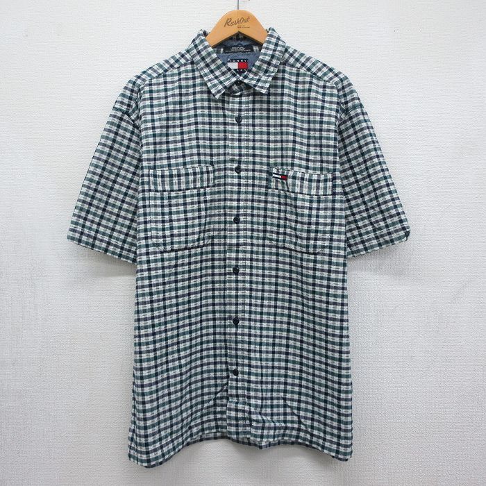 トミーヒルフィガー 90s 半袖シャツ ワンポイントロゴ ホワイトチェック メンズXL相当 | 古着