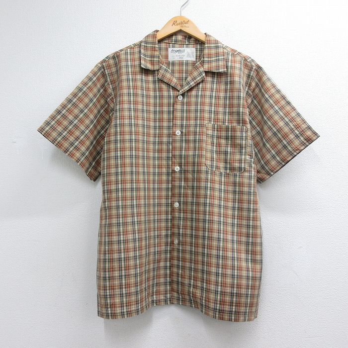 90s 半袖シャツ オープンカラー ブラウンチェック メンズL相当 | 古着