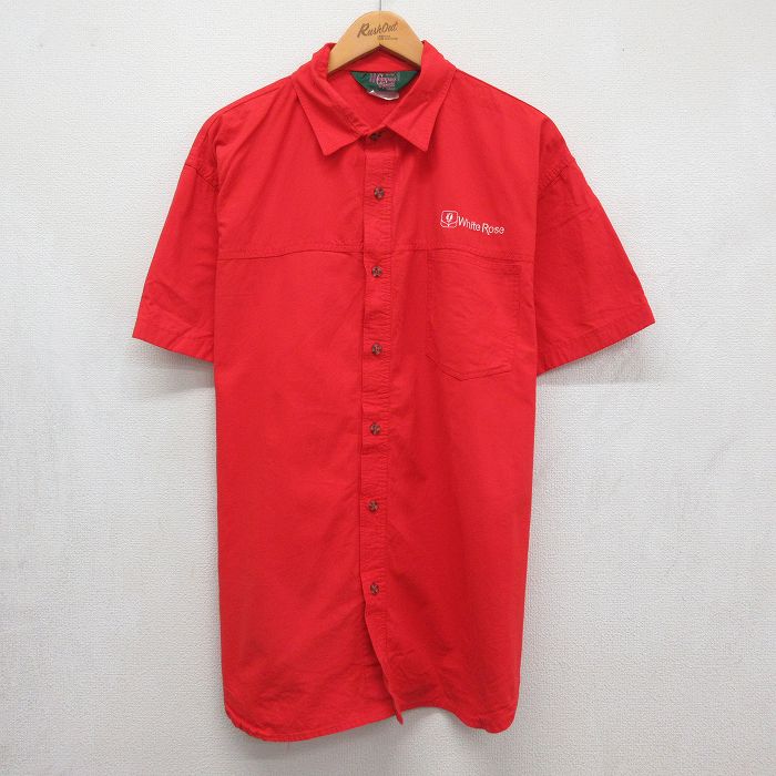 XL★古着 半袖 シャツ メンズ 80年代 80s White Rose 大きいサイズ コットン カナダ製 レッド 26jul01