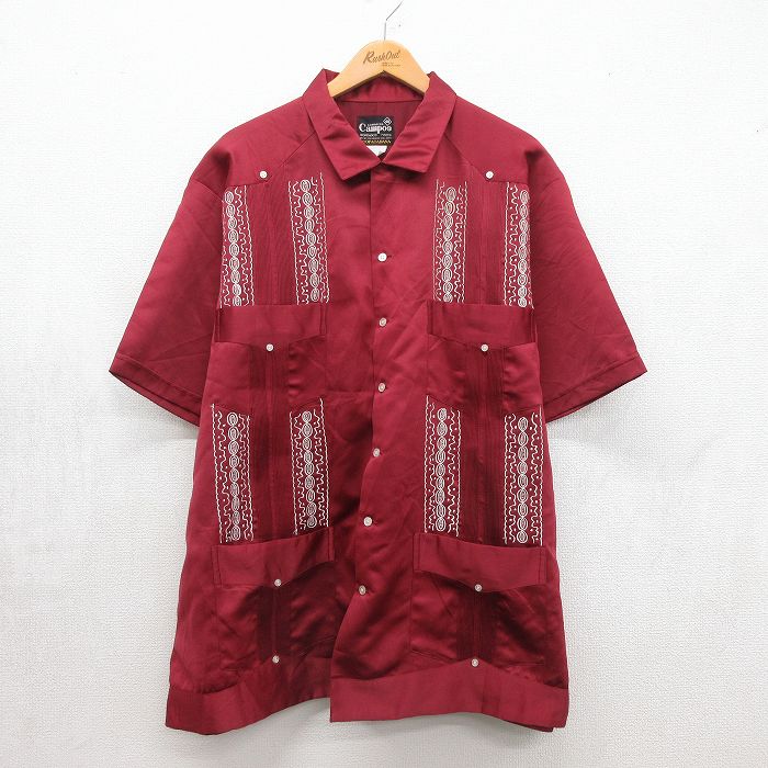 キューバ 90s 半袖シャツ バーガンディ メンズXL相当 | 古着