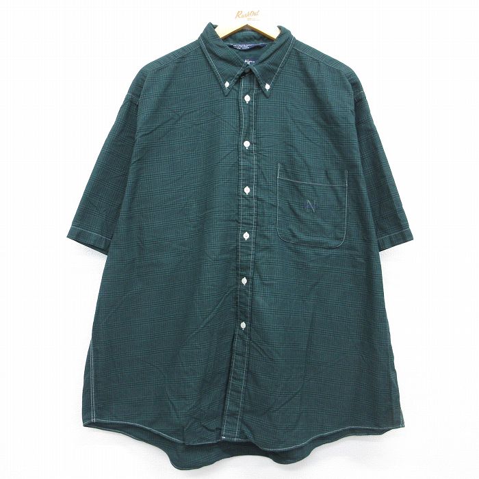 ノーティカ 90s 半袖シャツ ワンポイントロゴ グリーンチェック メンズXL相当 | 古着