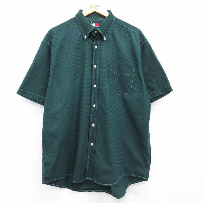 トミーヒルフィガー 90s 半袖シャツ ワンポイントロゴ グリーンチェック メンズXL相当 | 古着