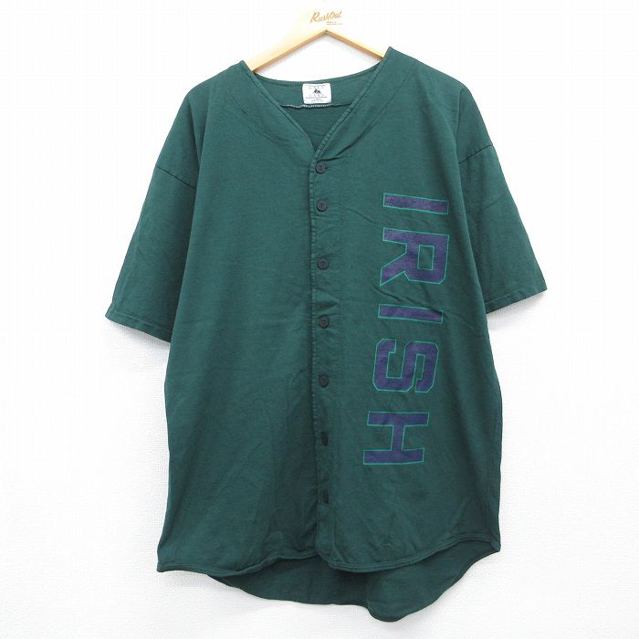 XL★古着 半袖 ベースボール シャツ メンズ 90年代 90s IRISH ロング丈 コットン USA製 グリーン 26jul01