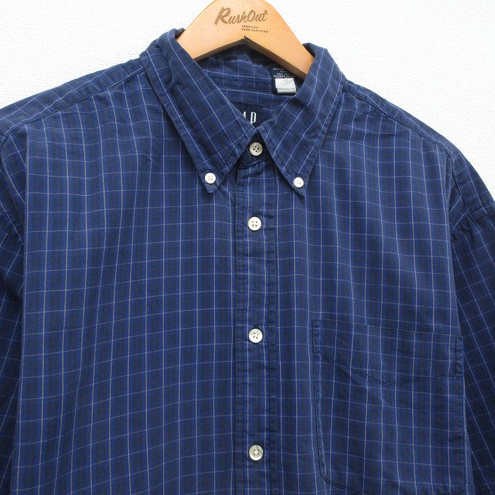 60s レーヨンギャバシャツ　ナス紺　スナップボタン 古着通販 XL☆古着 ギャップ GAP 半袖 シャツ メンズ 00年代 00s