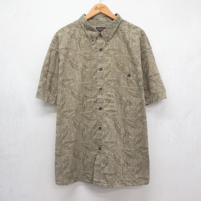 XL★古着 ウールリッチ 半袖 シャツ メンズ 魚 総柄 大きいサイズ ボタンダウン ブラウン 26jul04