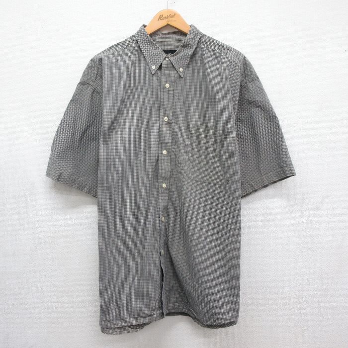XL★古着 エディーバウアー 半袖 シャツ メンズ 00年代 00s 大きいサイズ コットン ボタンダウン ネイビー チェック 26jul04