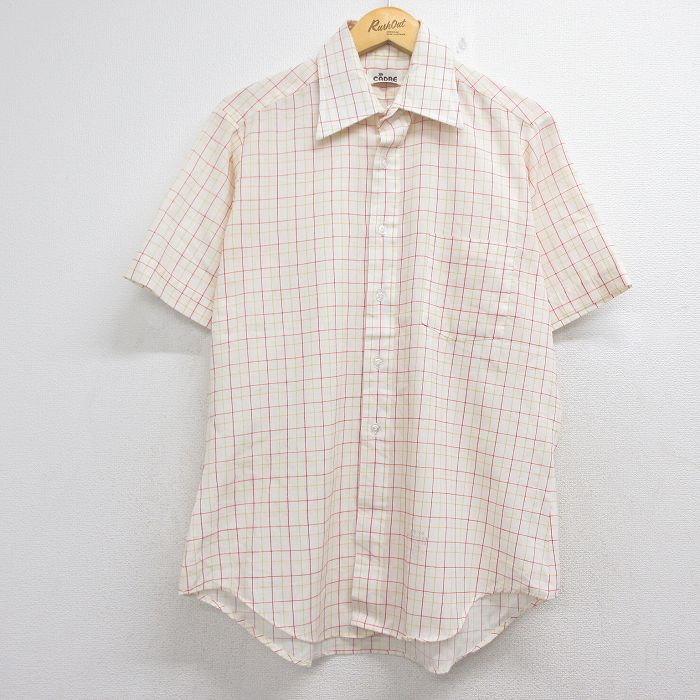 70s 半袖シャツ チェック ベージュ メンズXL相当 | 古着