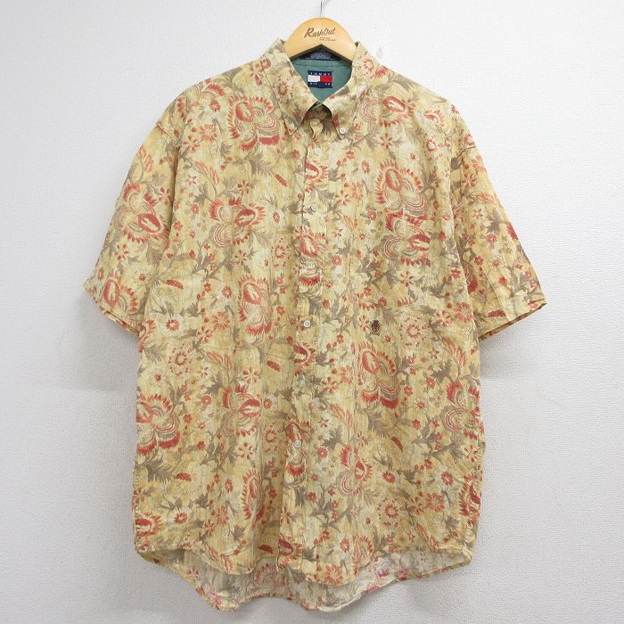 トミーヒルフィガー 90s 半袖シャツ ワンポイントロゴ ベージュ メンズXL相当 | 古着