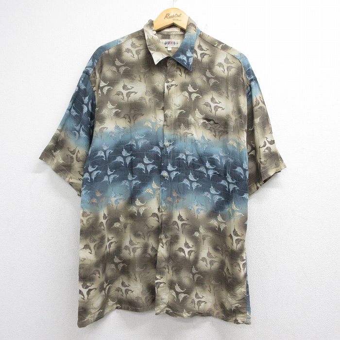00s 半袖シャツ 総柄 ベージュ メンズL相当 | 古着