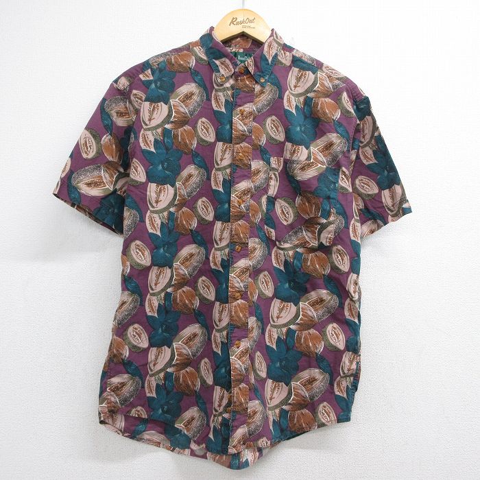 90s 半袖シャツ 総柄 パープル メンズM相当 | 古着