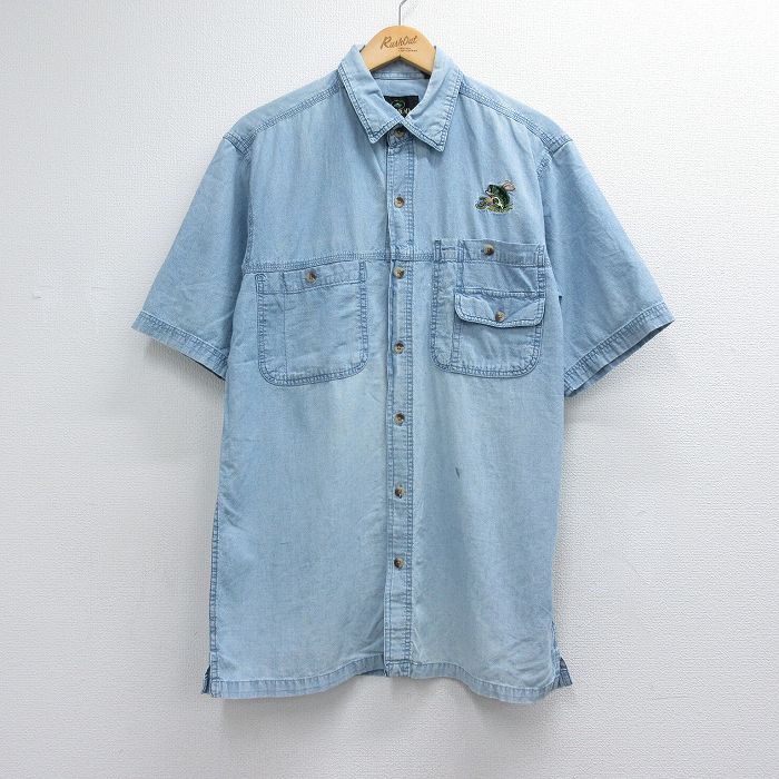 00s 半袖シャツ 魚 ライトブルー メンズM相当 | 古着