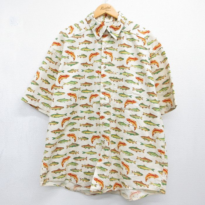 90s 半袖シャツ 魚 ベージュ メンズXL相当 | 古着