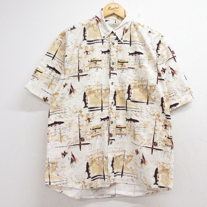 00s 半袖シャツ 魚 ホワイト メンズL相当 | 古着
