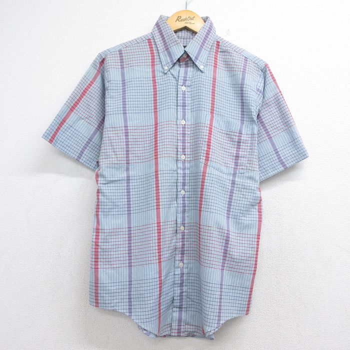 80s 半袖シャツ ライトブルーチェック メンズL相当 | 古着