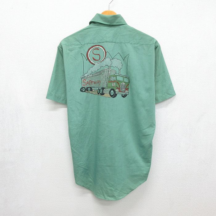 80s 半袖シャツ トラック ハンドペイント グリーン メンズL相当 | 古着