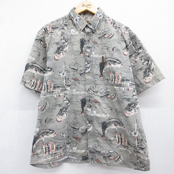 半袖シャツ 魚釣り グレー メンズXL相当 | 古着