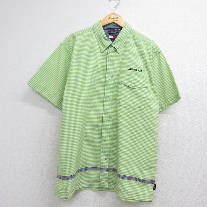 トミーヒルフィガー 90s 半袖シャツ ワンポイントロゴ グリーンチェック メンズXL相当 | 古着