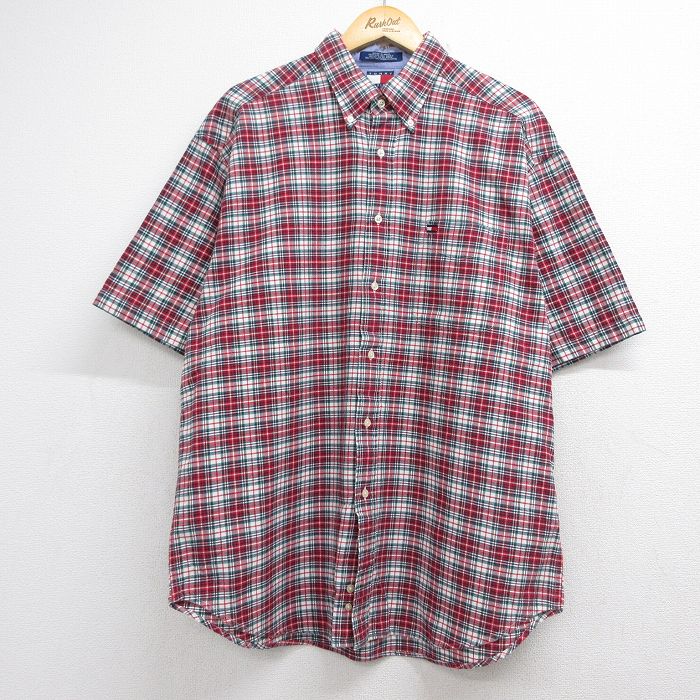 トミーヒルフィガー 90s 半袖シャツ ワンポイントロゴ レッドチェック メンズXL相当 | 古着