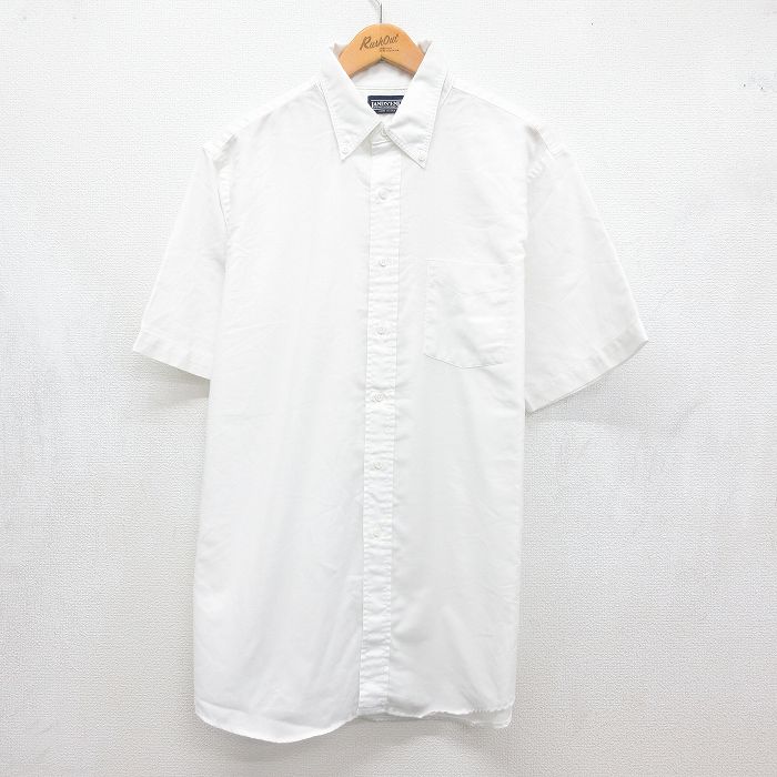 XL★古着 ランズエンド 半袖 シャツ メンズ 90年代 90s ロング丈 ボタンダウン USA製 ホワイト【spe】 26aug10