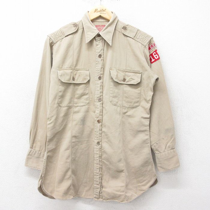 【50%OFF】M★古着 長袖 ビンテージ ミリタリー シャツ メンズ 60年代 60s ベージュ カーキ 24jun05 中古 トップス