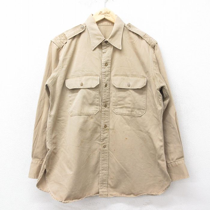 【50%OFF】XL★古着 長袖 ビンテージ ミリタリー シャツ メンズ 60年代 60s マチ付き コットン ベージュ カーキ 24oct05 中古 トップス