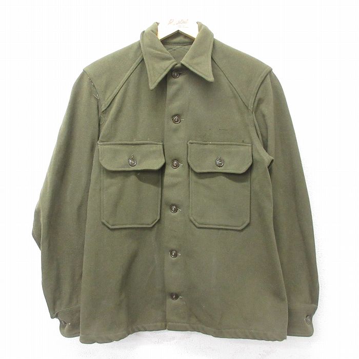 M★古着 長袖 ビンテージ ミリタリー シャツ メンズ 50年代 50s ウール 緑 グリーン 24nov08 中古 トップス