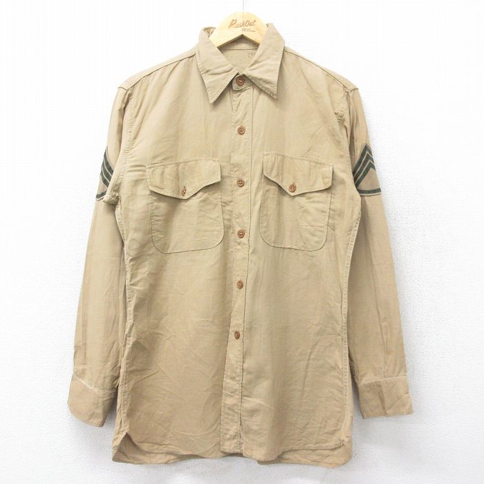【50%OFF】S★古着 長袖 ビンテージ ミリタリー シャツ メンズ 50年代 50s コットン ベージュ カーキ 24nov08 中古 トップス