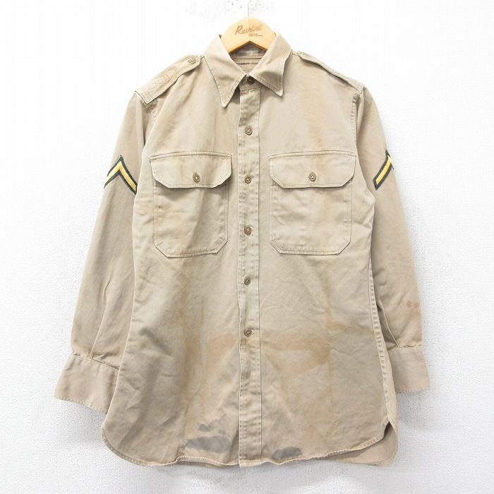 S★古着 長袖 ビンテージ ミリタリー シャツ メンズ 60年代 60s コットン ベージュ カーキ 25jan27 中古 トップス