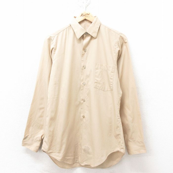 M★古着 長袖 ビンテージ ミリタリー シャツ メンズ 70年代 70s USA製 ベージュ カーキ 25feb14 中古 トップス