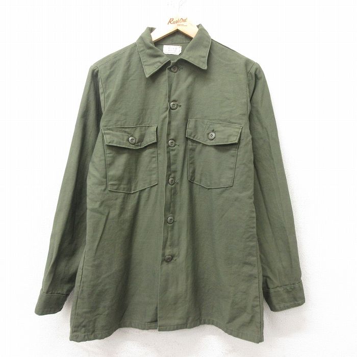 M★古着 長袖 ビンテージ ミリタリー シャツ メンズ 70年代 70s ユーティリティ OG-107 コットン USA製 緑 グリーン 【spe】 25feb14 中古 トップス